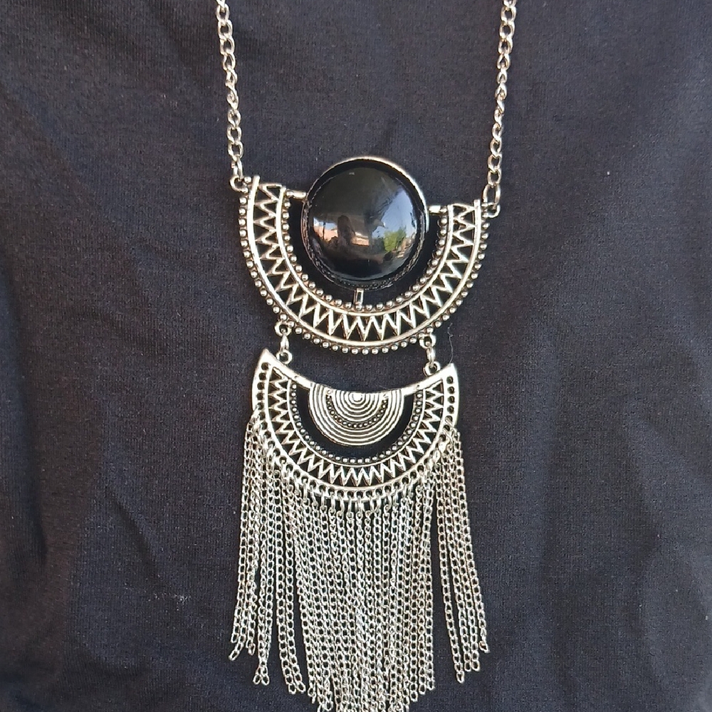 Paparazzi Silver and Black Necklace with Cascading Fringe - Picture 2 of 12